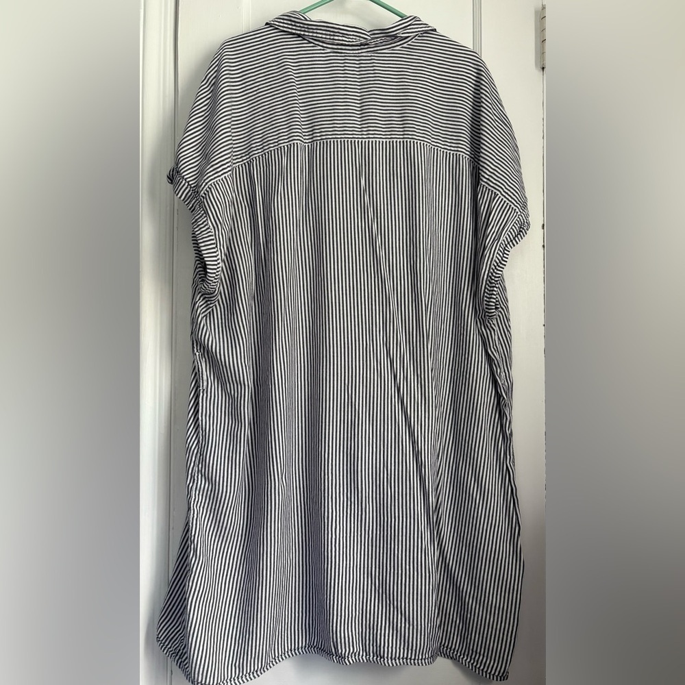 SO Striped Button Pullover Shirt Dress Black White Short Sleeve Pockets Sz: 3X - Picture 3 of 8